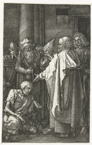 Petrus en Johannes genezen een verlamde man bij de tempelpoort by Unknown, print, 1513