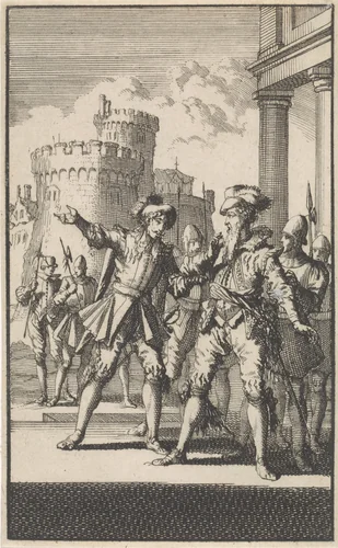 Arrestatie van de hertog van Alva, 1573 by Jan Luyken, print, 1699