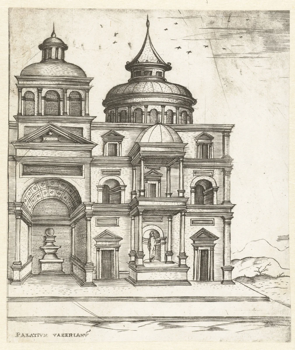 Deel van het exterieur van een klassiek paleis by anonymous, print, 1500-1549