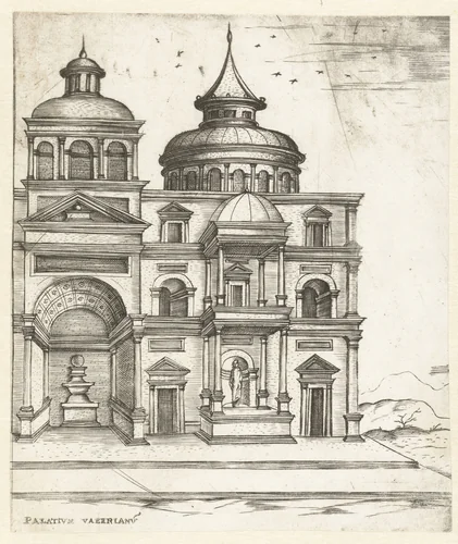 Deel van het exterieur van een klassiek paleis by anonymous, print, 1500-1549