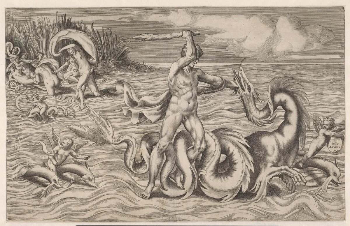Hercules worstelt met Acheloüs by Unknown, print, 1501-1580