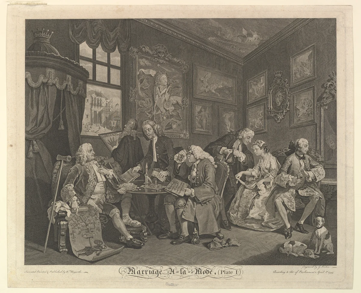 Marriage A-la-Mode, Plate I by Gérard Jean Baptiste Scotin, print, 1745