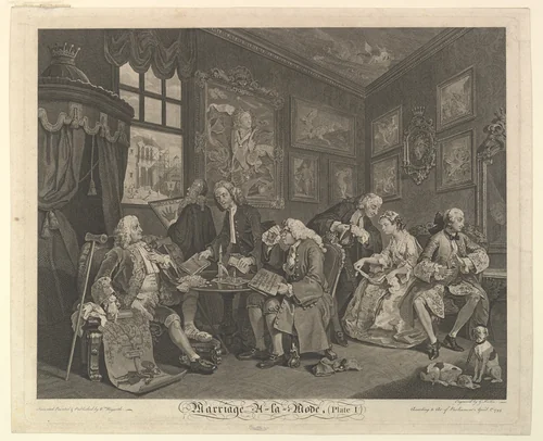 Marriage A-la-Mode, Plate I by Gérard Jean Baptiste Scotin, print, 1745