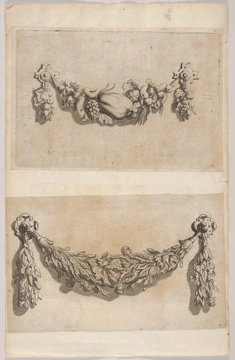 Design for a Garland from 'Various New Festoons, Part II' (Verscheide Nieuwe Festonnen, tweede deel) by Michiel Mosyn, print, 1694