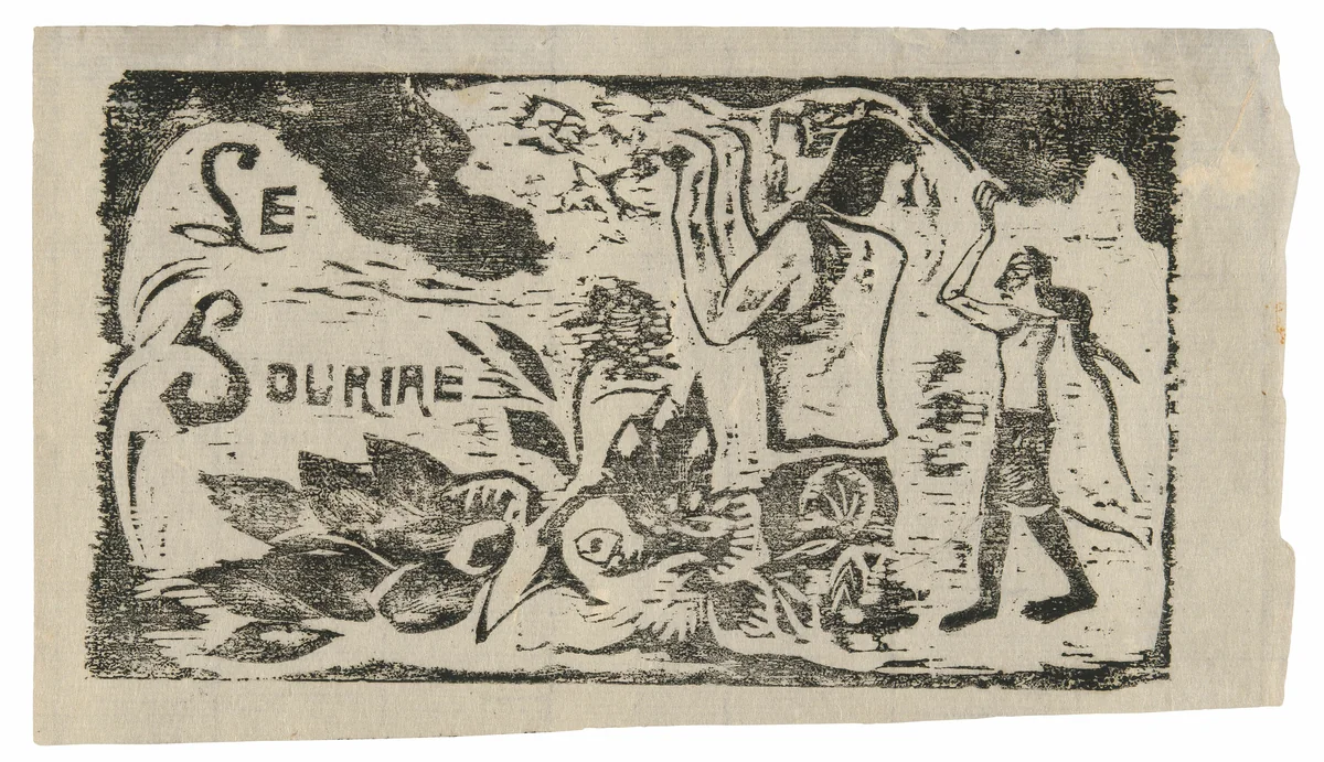 Tahitians, Flowers, and Leaves, headpiece for Le sourire by Paul Gauguin, print, 1899-1900