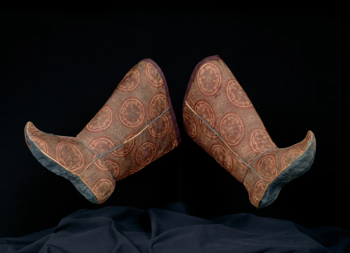 Pair of Woman's Boots with Tying Ribbon by China, textile, 907-1234