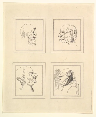 Four Heads (from Characaturas by Leonardo da Vinci, from Drawings by Wincelslaus Hollar, out of the Portland Museum) by Wenceslaus Hollar, print, 1786