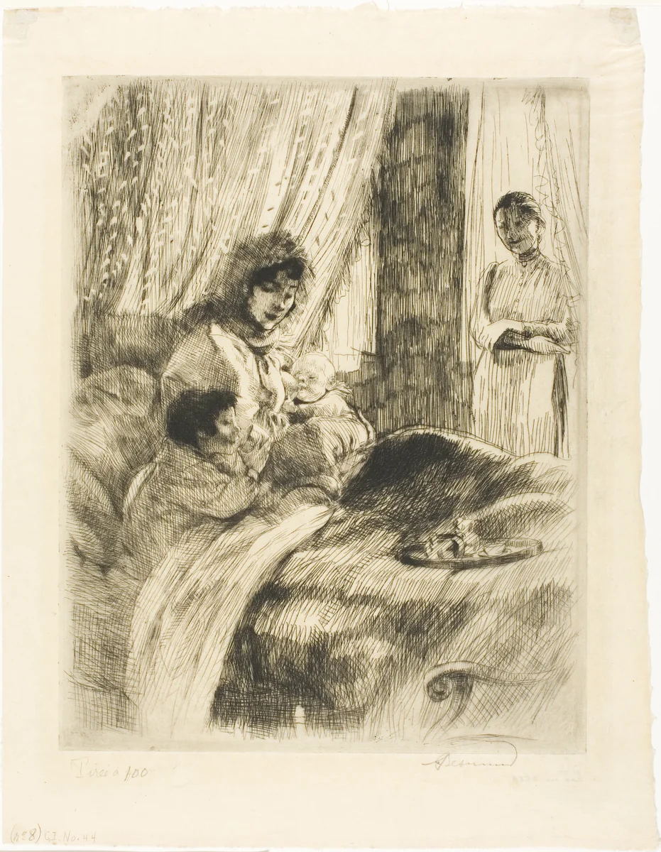 Breakfast, plate four from Woman by Albert Besnard, print, 1886