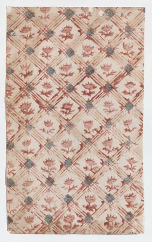 Sheet with grid and floral pattern by anonymous, print, 1800-1900