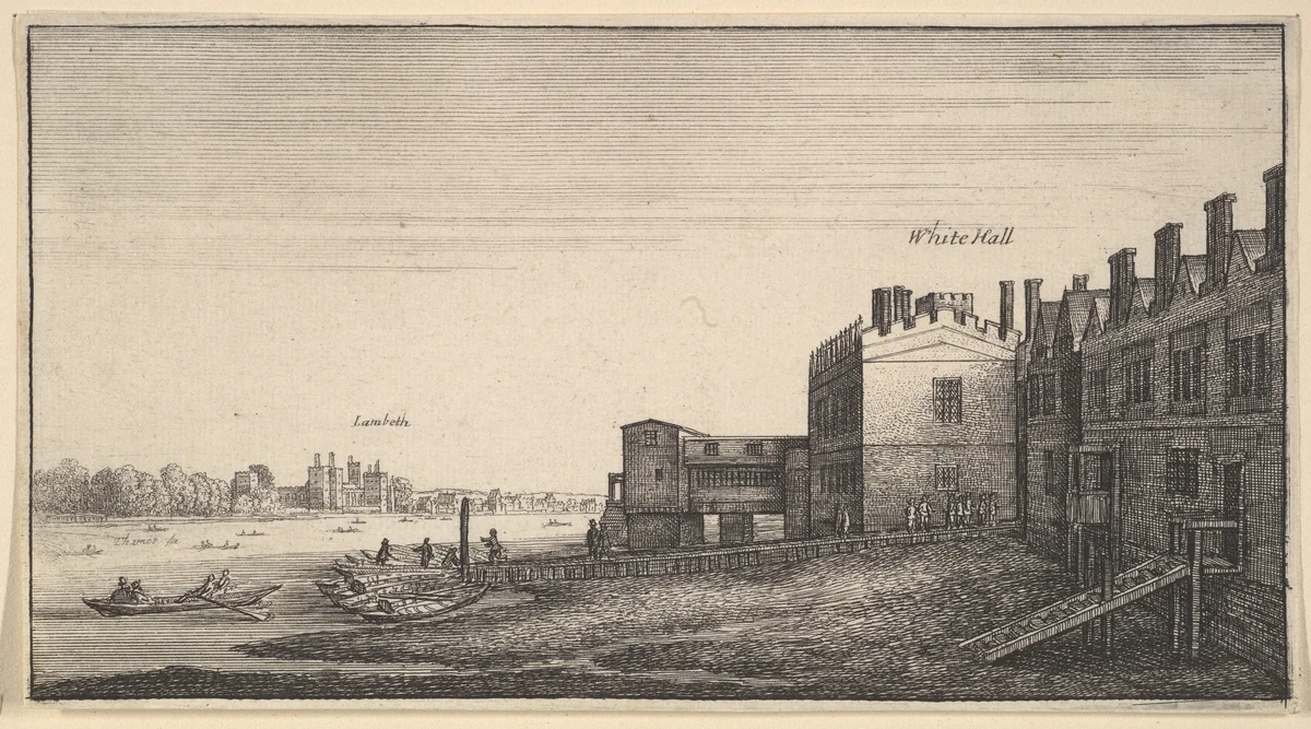 A view of Lambeth Palace from the river at Whitehall Stairs by Wenceslaus Hollar, print, 1643-1644