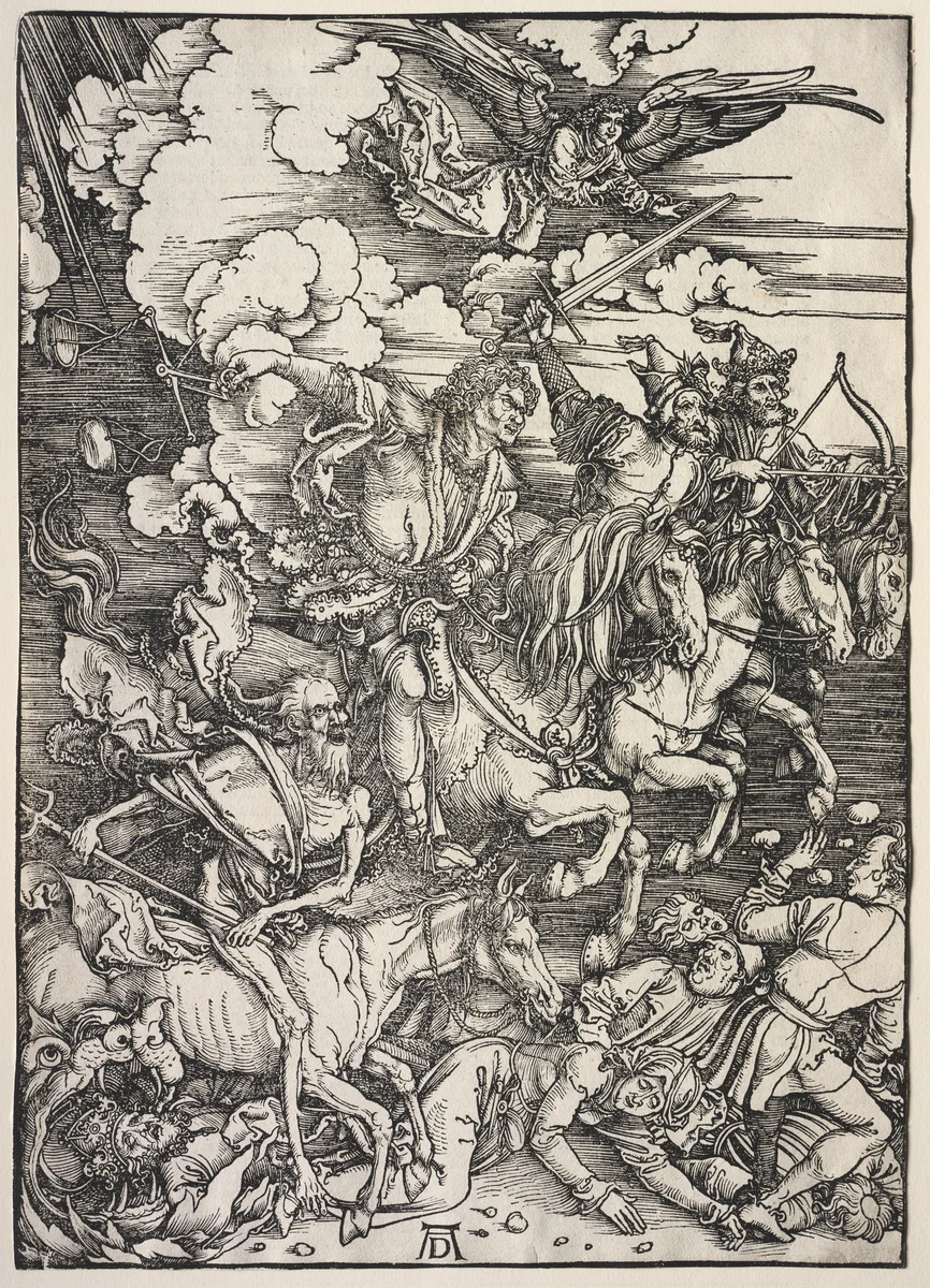 Revelation of St. John: The Four Horsemen by Albrecht Dürer, print, 1511