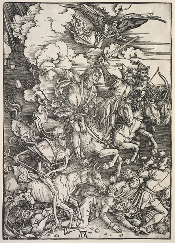 Revelation of St. John: The Four Horsemen by Albrecht Dürer, print, 1511