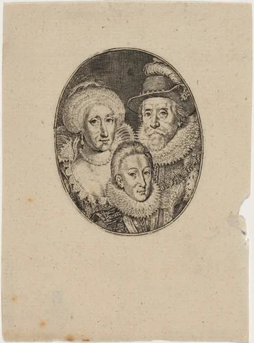 James I, Anne of Denmark, and Prince Charles by Simon van de Passe, print, 1595-1647