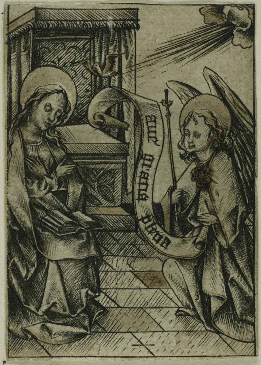 The Annunciation by Israhel van Meckenem, print, 1465-1503