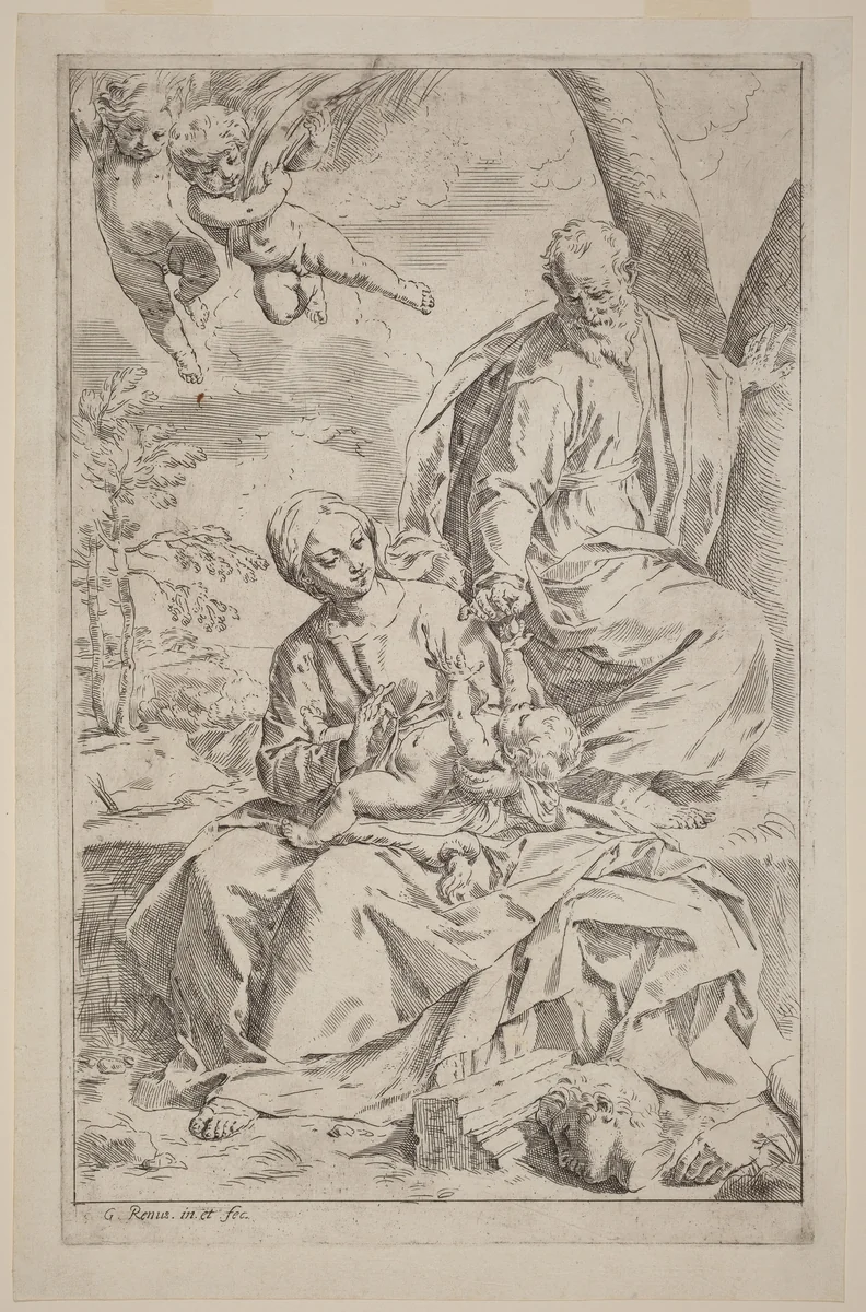 The Rest on the Flight into Egypt by Simone Cantarini, print, 1612-1648