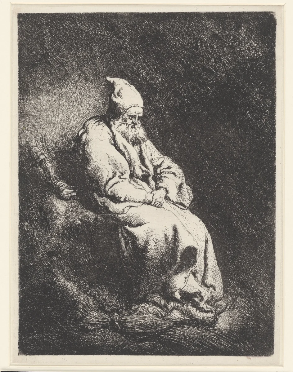 Kluizenaar in een grot by Jan Lievens, print, 1625-1674