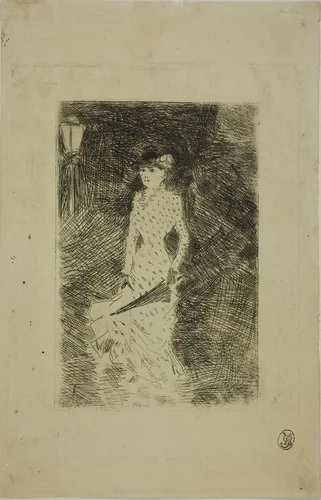 Strolling Woman with Umbrella by Jean-Louis Forain, print, 1872-1931