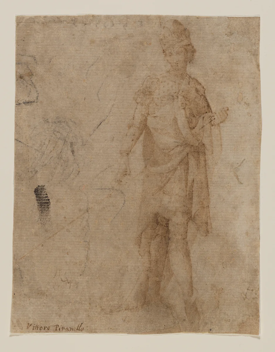 A Young Man in Armor, Facing Front by Arcangelo di Cola, drawing, 1420-1430