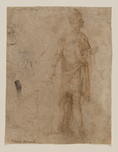 A Young Man in Armor, Facing Front by Arcangelo di Cola, drawing, 1420-1430
