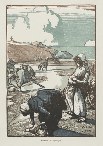 Les Pêcheuses de Pignons, Saint-Jean-de-Mont by Auguste Louis Lepère, print, 1903-1904