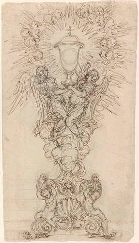 A Monstrance with Two Angels Supporting a Chalice by Giovanni Battista Foggini, drawing, 1652-1725
