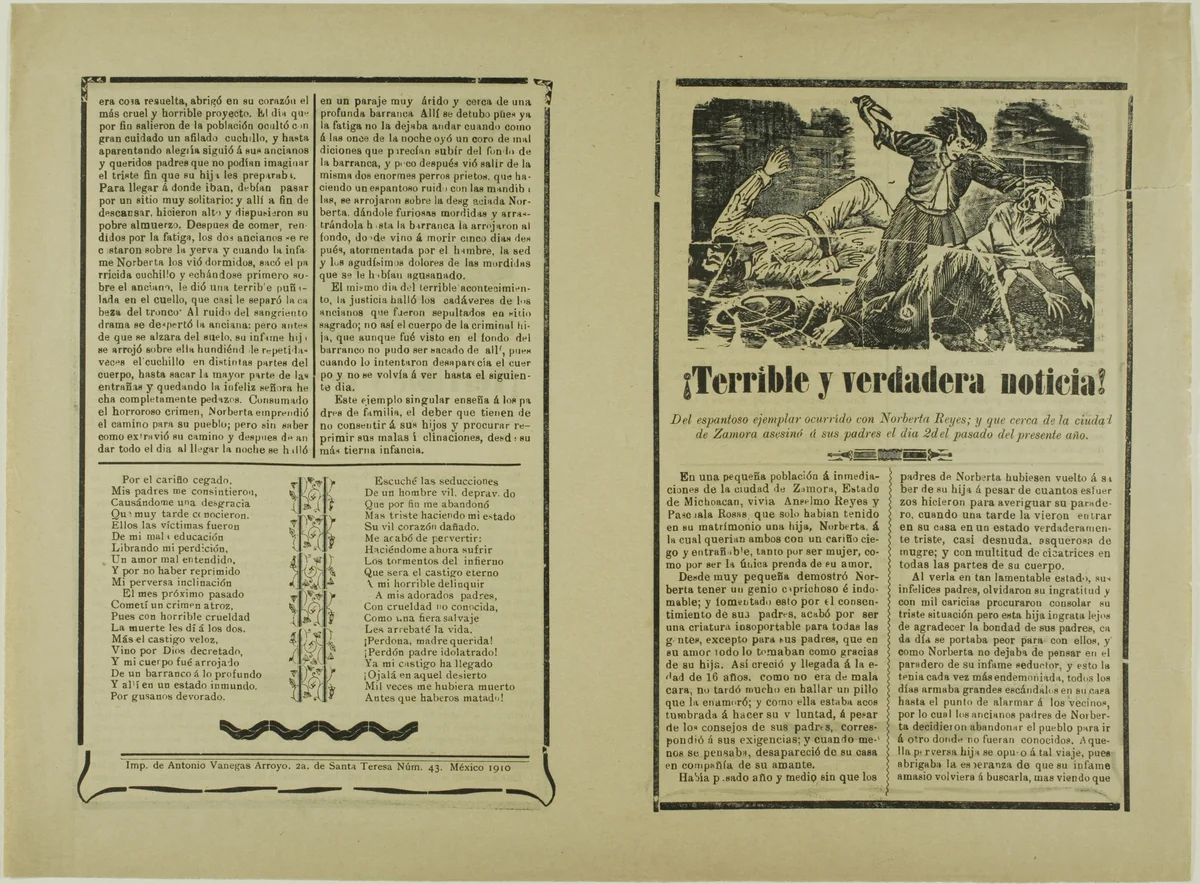 ¡Terrible y verdadera noticia! (Terrible and Real News!) by José Guadalupe Posada, print, 1910