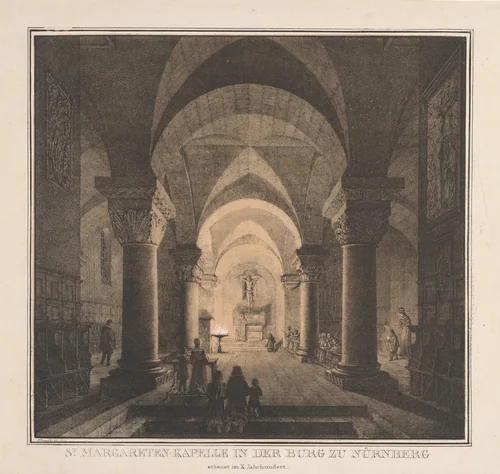 Notable Buildings of the Middle Ages in Germany: St. Margaret's Chapel in the Imperial Castle at Nuremberg by Domenico Quaglio, print, 1819