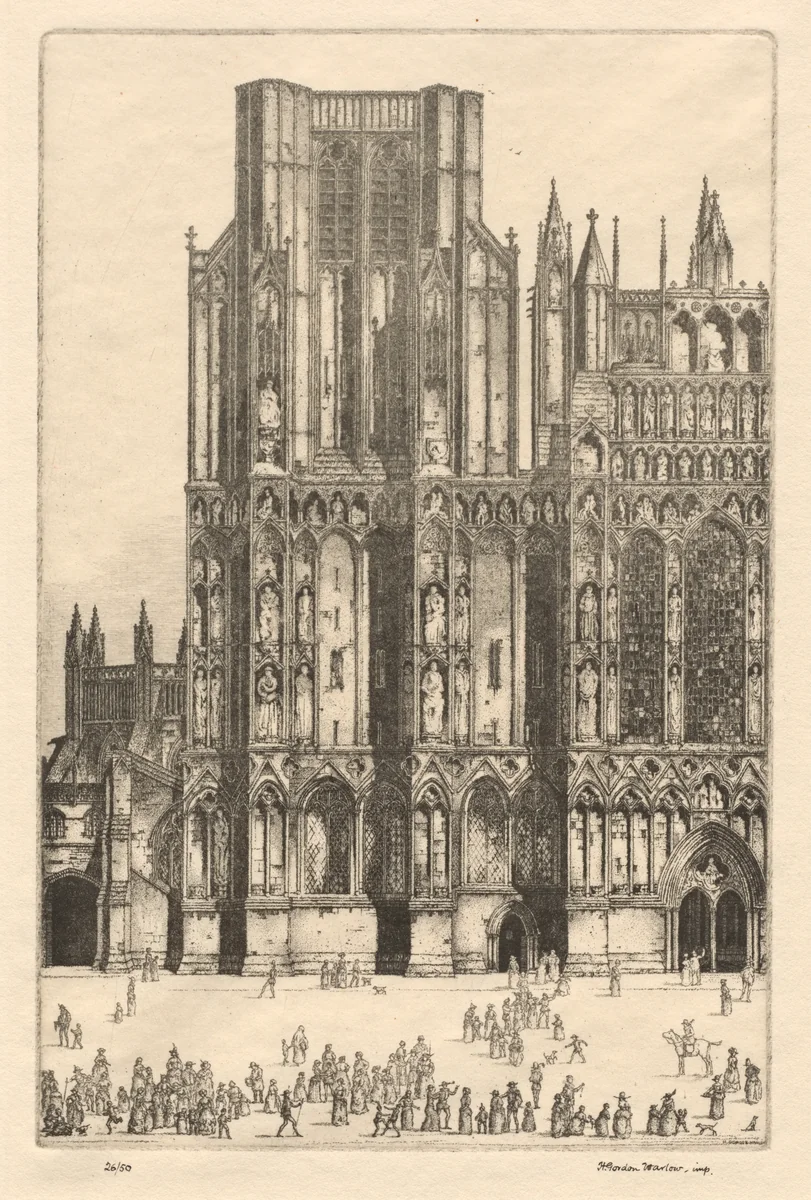 Wells Cathedral by Herbert Gordon Warlow, print, 1925-1935