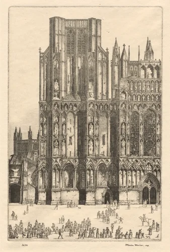 Wells Cathedral by Herbert Gordon Warlow, print, 1925-1935