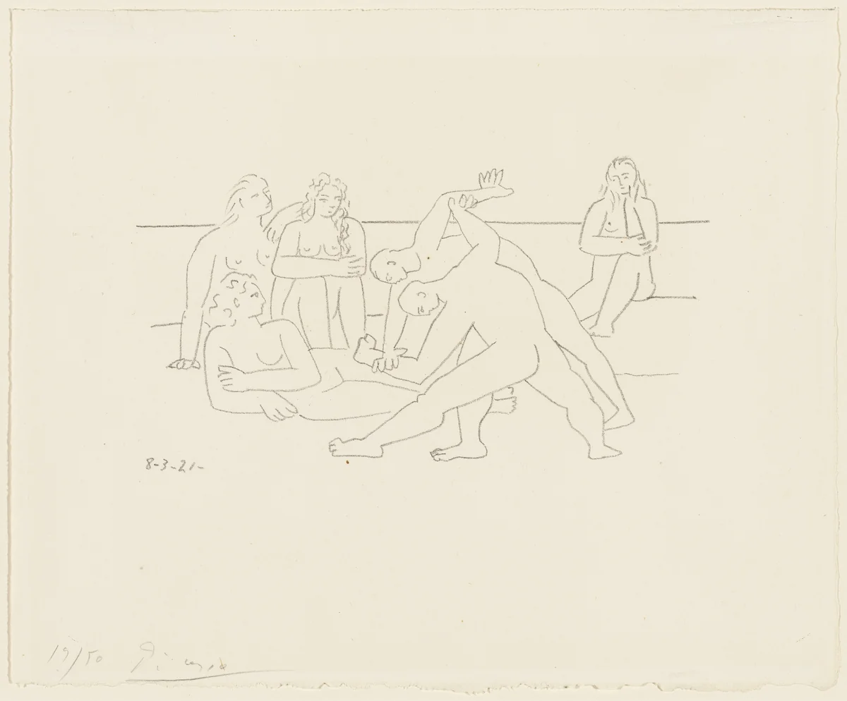 The Wrestlers (Les Lutteurs) from the series Four Lithographs (Quatre lithographies) by Pablo Picasso, print, 1921