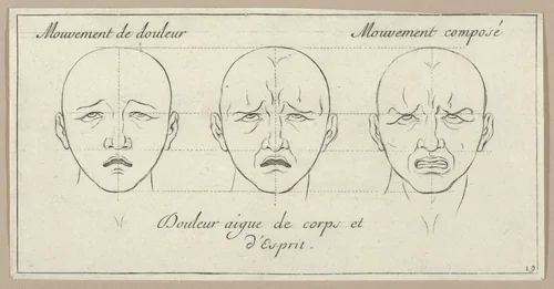 Mouvement de douleur, Douleur aigue de corps et d'Esprit, Mouvement composé, from "Caractères des passions, gravés sur les desseins de l'illustre Monsieur le Brun" by Sébastien Le Clerc, print, 1695-1720