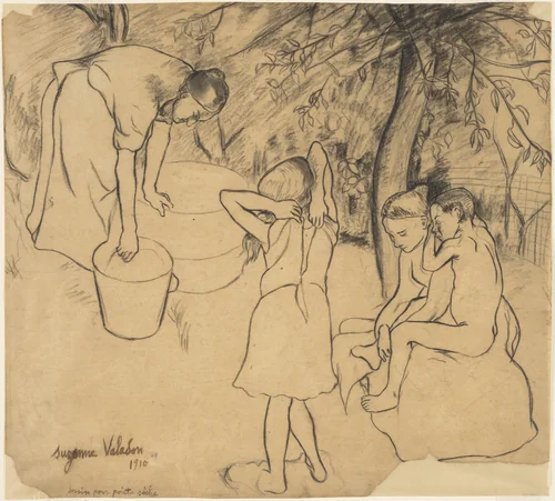 Study for Children's Bath in the Garden (Toilette des enfants dans le jardin) by Suzanne Valadon, drawing, 1910