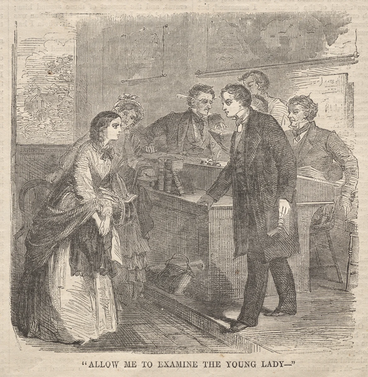 "Allow Me to Examine the Young Lady" by Winslow Homer, print, 1860