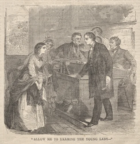 "Allow Me to Examine the Young Lady" by Winslow Homer, print, 1860
