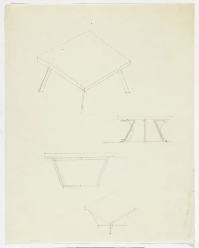 Table (Elevation sketches, perspective sketches) by Ludwig Mies van der Rohe, mies van der rohe archive, 1926
