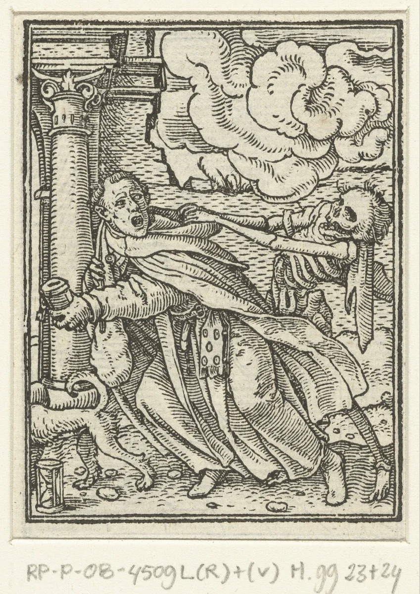 Monnik en de Dood by Hans Holbein, print, 1524-1526