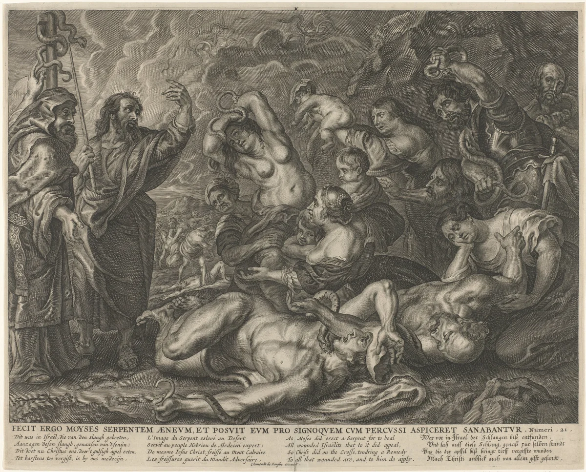 Mozes en de koperen slang by anonymous, print, 1639-1677