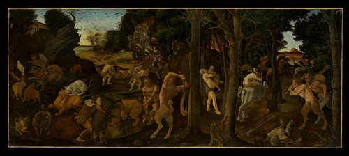 A Hunting Scene by Piero di Cosimo, painting, 1494-1500