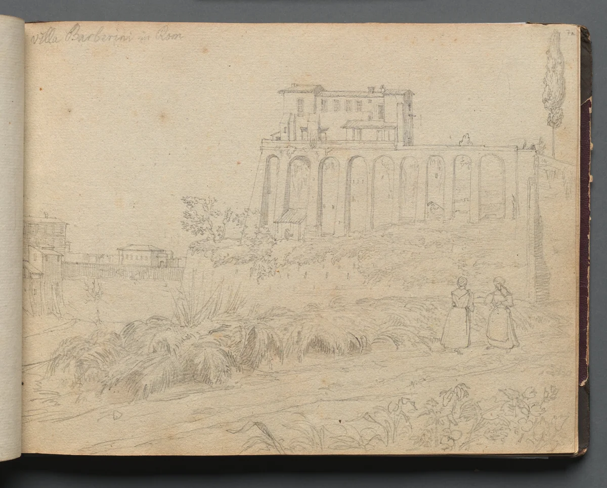 Album with Views of Rome and Surroundings, Landscape Studies, page 07a: "Villla Barberini in Rome" by Franz Nadorp, book, 1830-1870