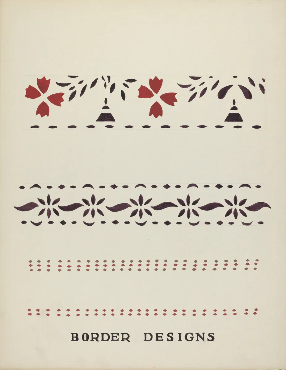 Border Designs From Proposed Portfolio "Maine Wall Stencils" by Mildred E. Bent, index of american design, 1935-1942