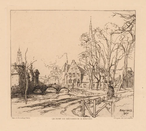 The Béguinage Bridge in Bruges (La Pont du Beguinage à Bruges) by Auguste Louis Lepère, print, 1901