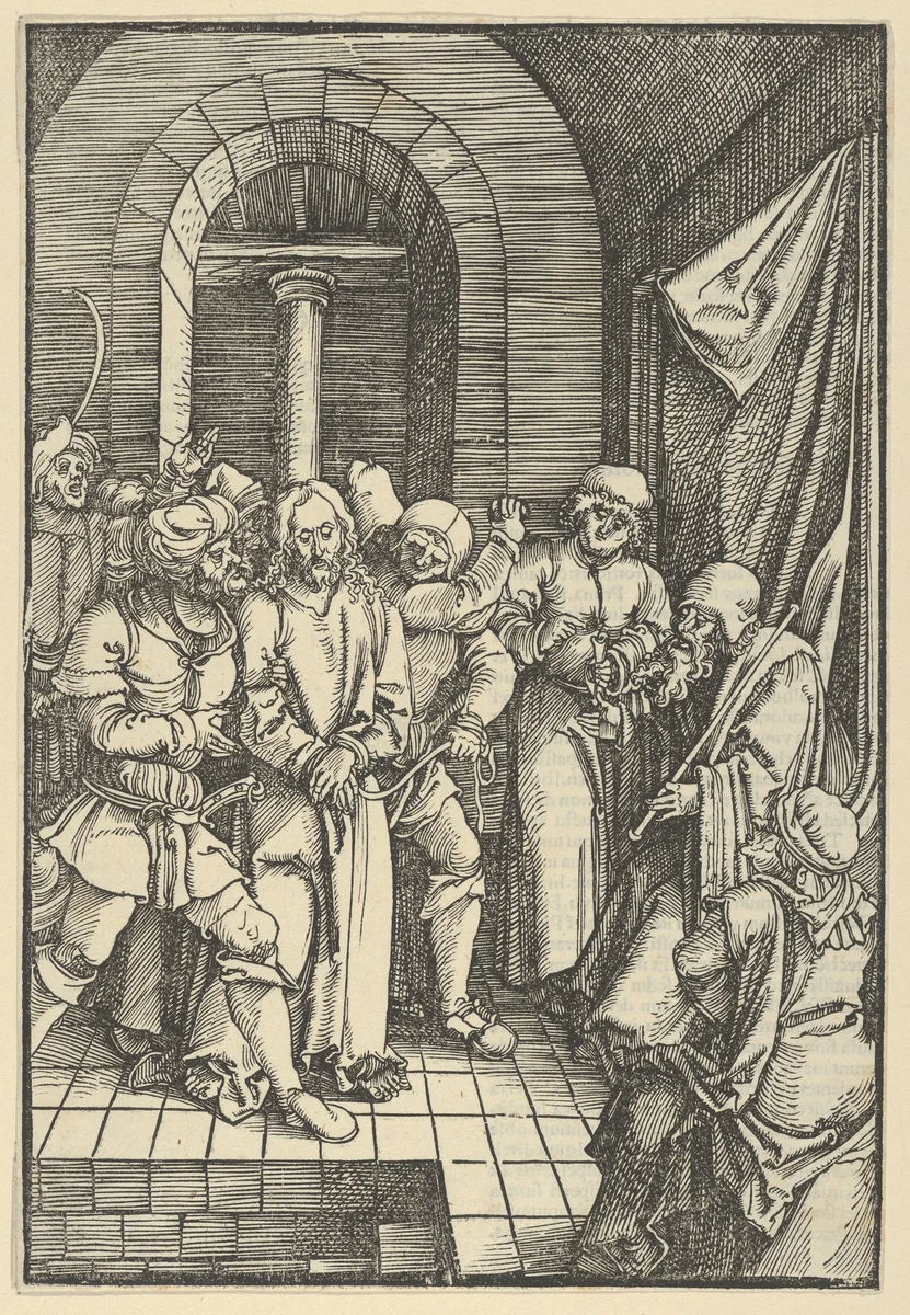Christ before Annas, from Speculum passionis domini nostri Ihesu Christi by Hans Schäufelein, print, 1507
