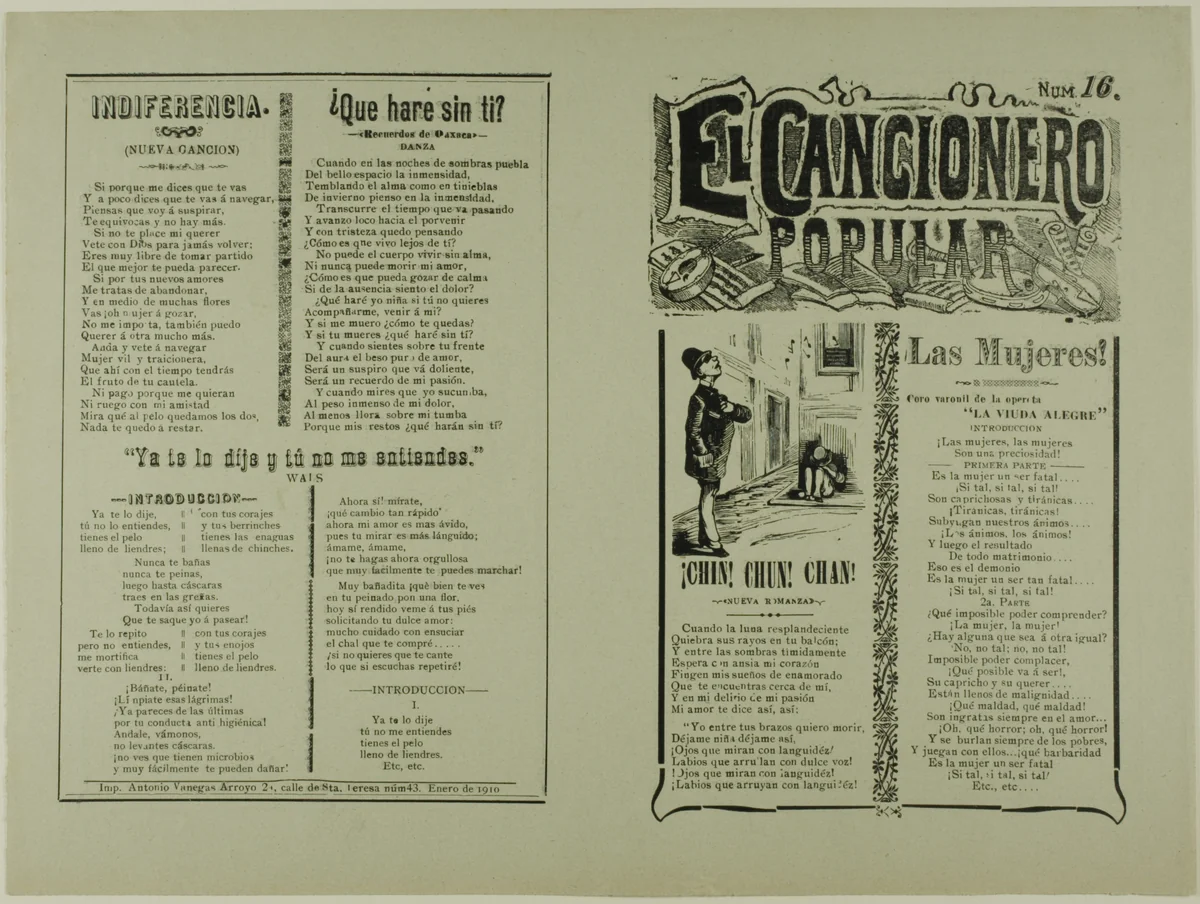 El cancionero popular, num. 16 (The Popular Songbook, No. 16) by José Guadalupe Posada, print, 1871-1913