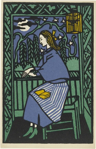 Girl at Window (Mädchen am Fenster) (postcard) by Oskar Kokoschka, print, 1907