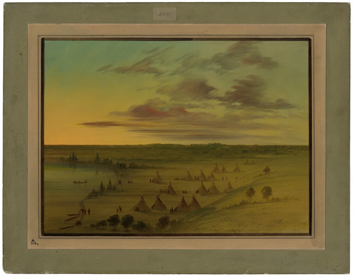 Sioux Village - Lac du Cygne by George Catlin, painting, 1861-1869