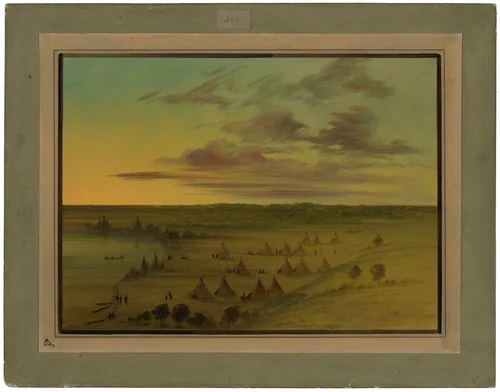 Sioux Village - Lac du Cygne by George Catlin, painting, 1861-1869