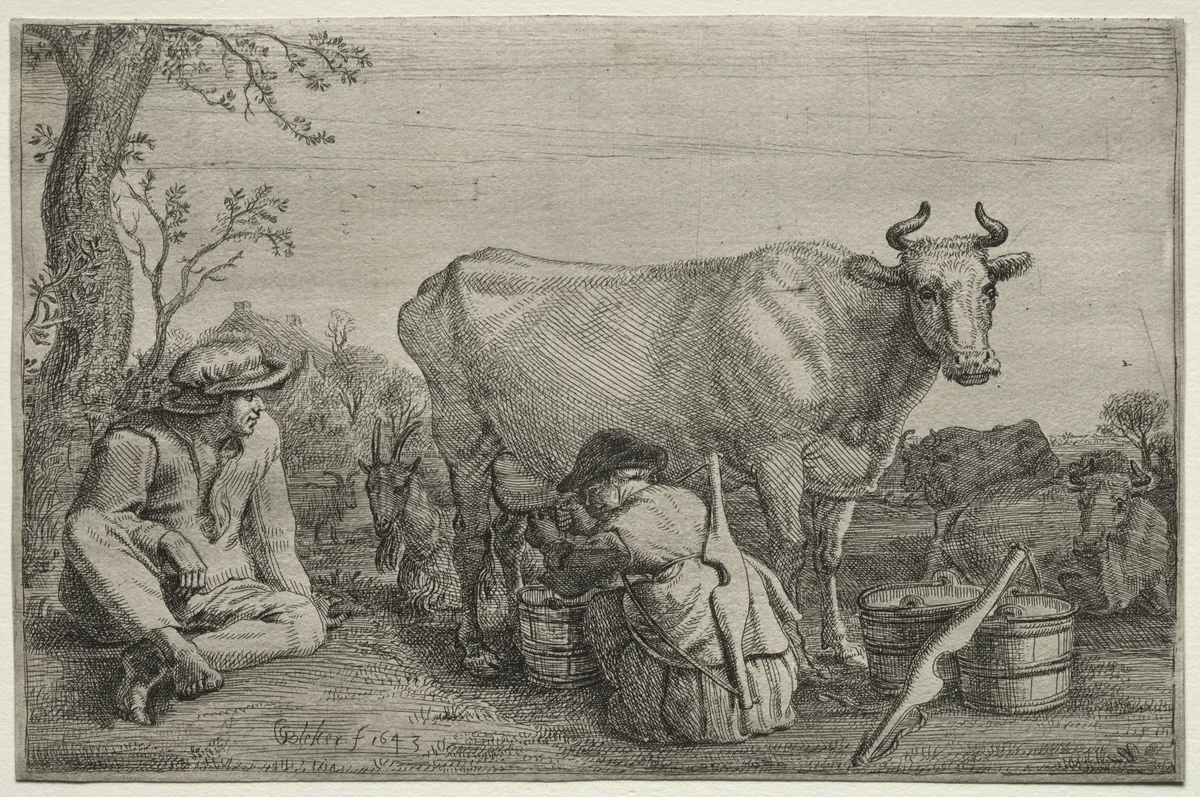 The Milkmaid by Gerrit Claesz. Bleker, print, 1643