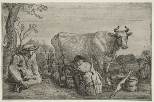 The Milkmaid by Gerrit Claesz. Bleker, print, 1643