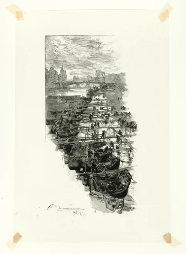 Apple Market, Viewed from the Pont Louis-Philippe, plate seven from Le Long de la Seine et des Boulevards by Louis Auguste Lepère, print, 1890