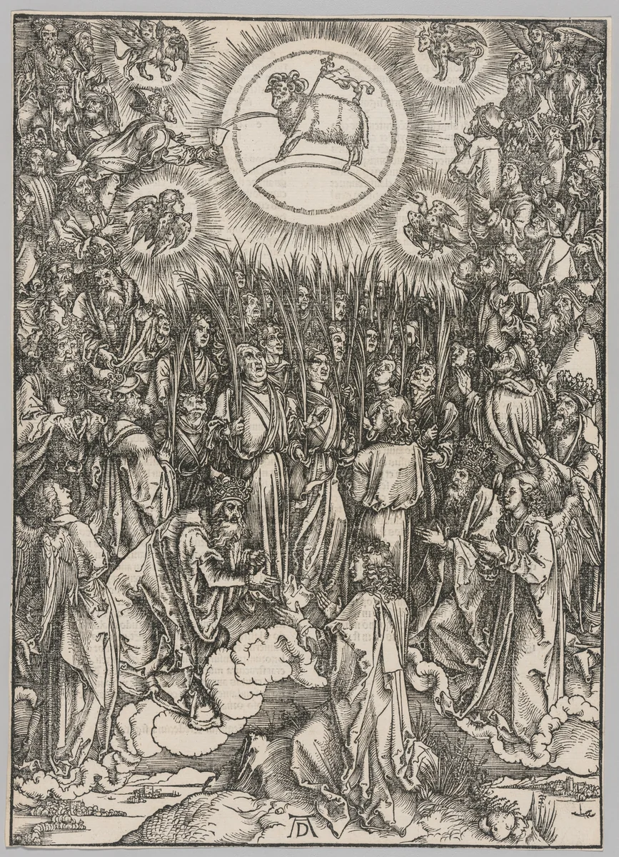 Apocalypse: The Adoration of the Lamb—The Hymn of the Chosen by Albrecht Dürer, print, 1496-1511